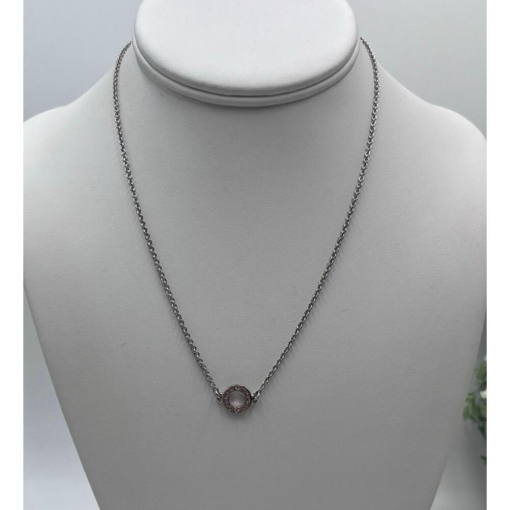 Coach  F99931 Circle Rhinestone Logo‎ Silver Tone Metal Necklace